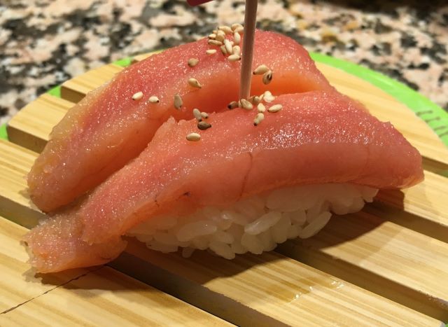 a photo of Tarako nigiri sushi